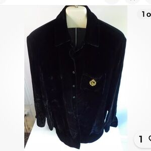 LAUREN RALPH LAUREN Green Label Velvet Button Front Blouse-Black-LL Logo-SZ S‎